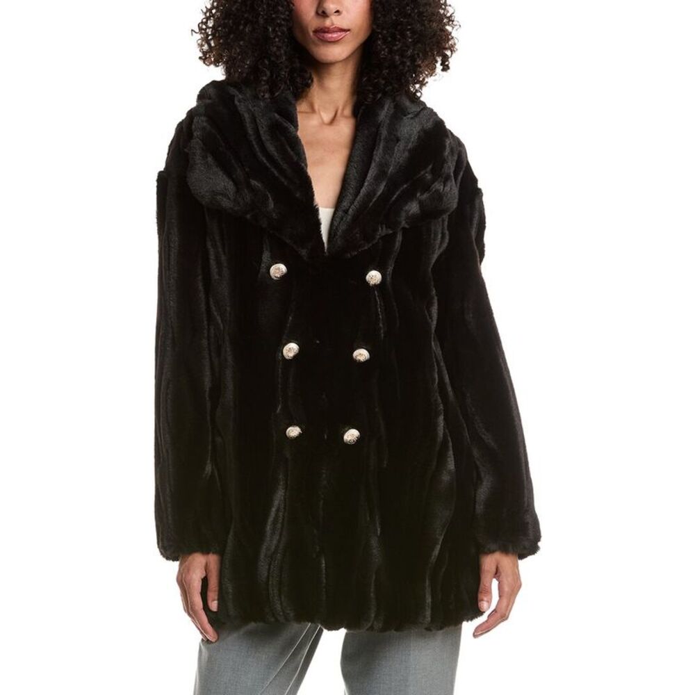Joseph Ribkoff Womens  Faux Fur Textured Coat, Black